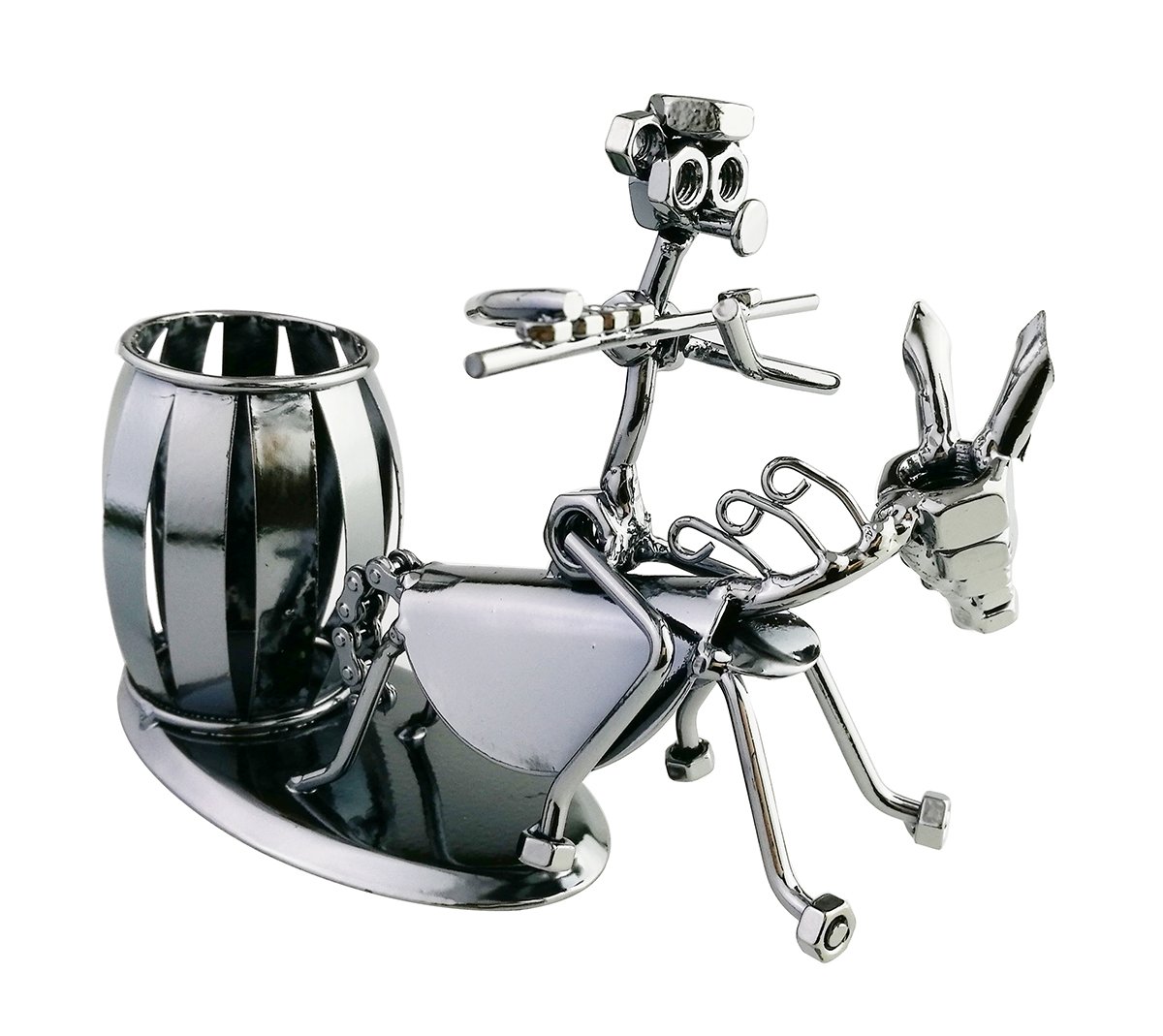 Fashion Funny Iron Art Gift Brush Pot Style Pen Pencil Holder (Riding with Flute)