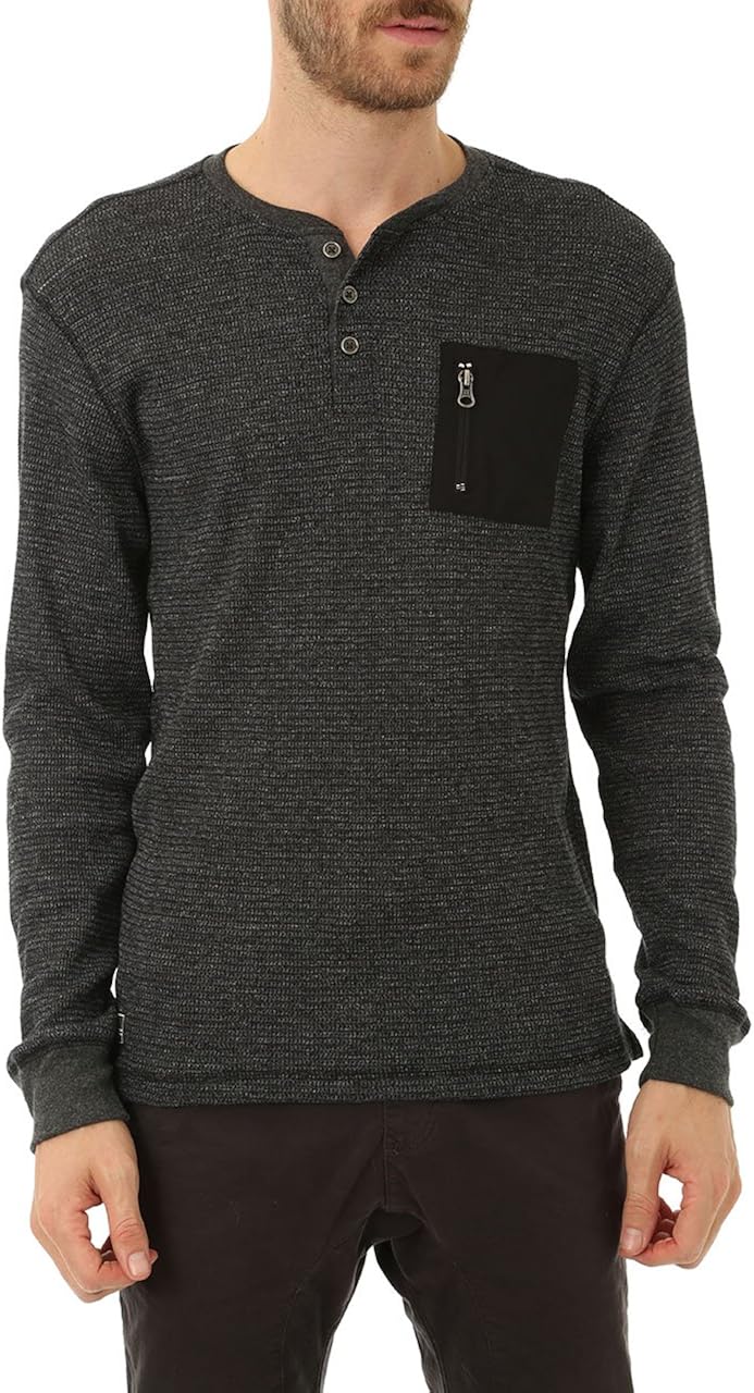 Mens Long Sleeve Basic Thermal Henley T Shirt, Casual Henley Pullover