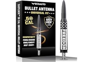 EcoAuto EasyLock 50 Cal Bullet Antenna™ – Universal Fit for Ford/Dodge, GMC/Chevy, Jeep (2007+) Truck Antenna Accessories, New Anti Safeguard Theft Design – Short Replacement Antenna for Truck