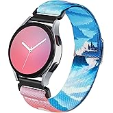 Omnillert Stretchy Band Compatible with Samsung Galaxy Watch 7 5 4 6 40mm 44mm/Galaxy 5 Pro 45mm/Galaxy Watch 4 Classic 46mm 42mm/20mm Elastic Nylon Sport Floral Strap Loop Replacement for Women
