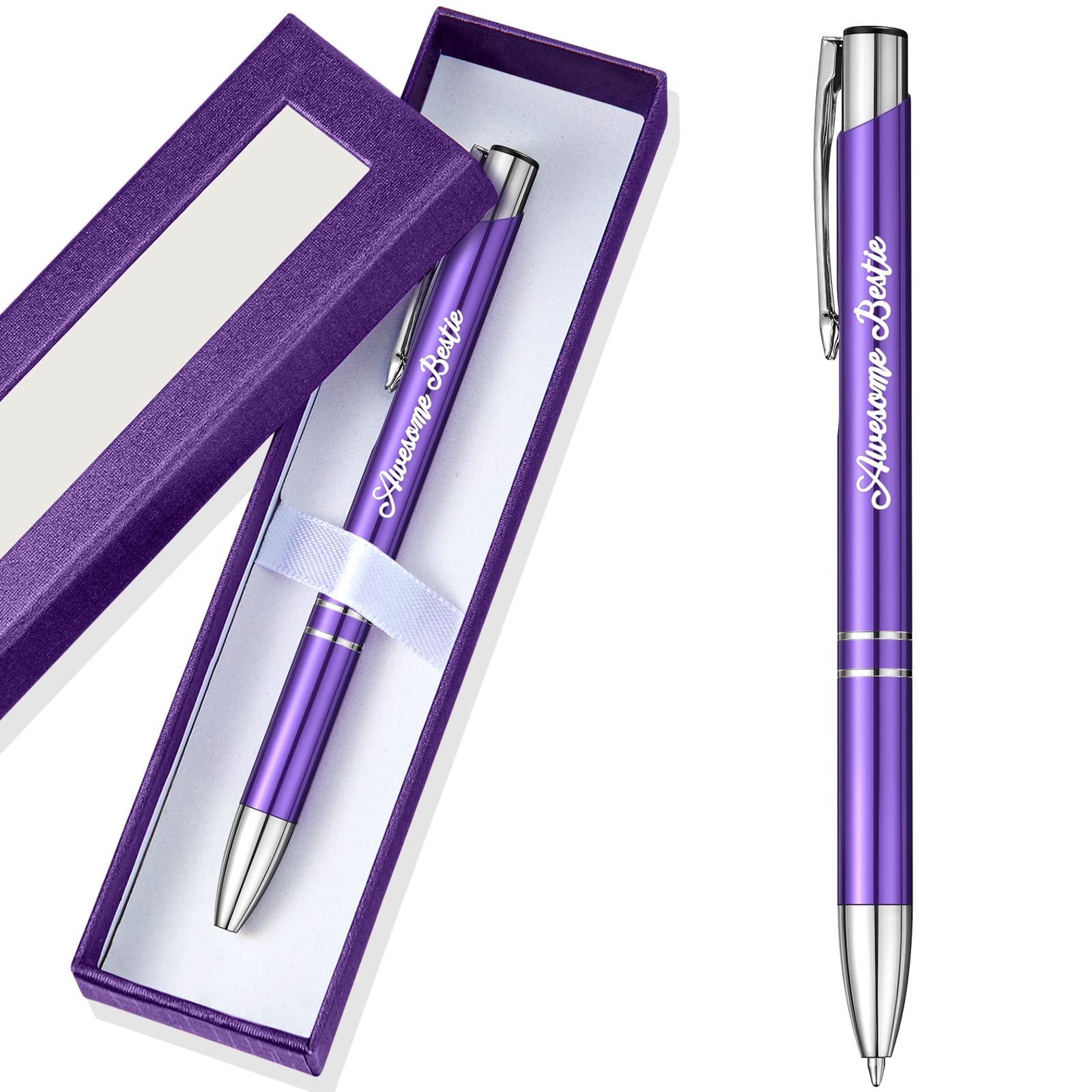 Tenare Bestie Pen Office Supplies for Women Bestie Gifts Black Ink Retractable Ballpoint Pens Comfortable Writing Pens Journaling Pens with Pen Case for Best Friend Birthday Christmas(Purple)