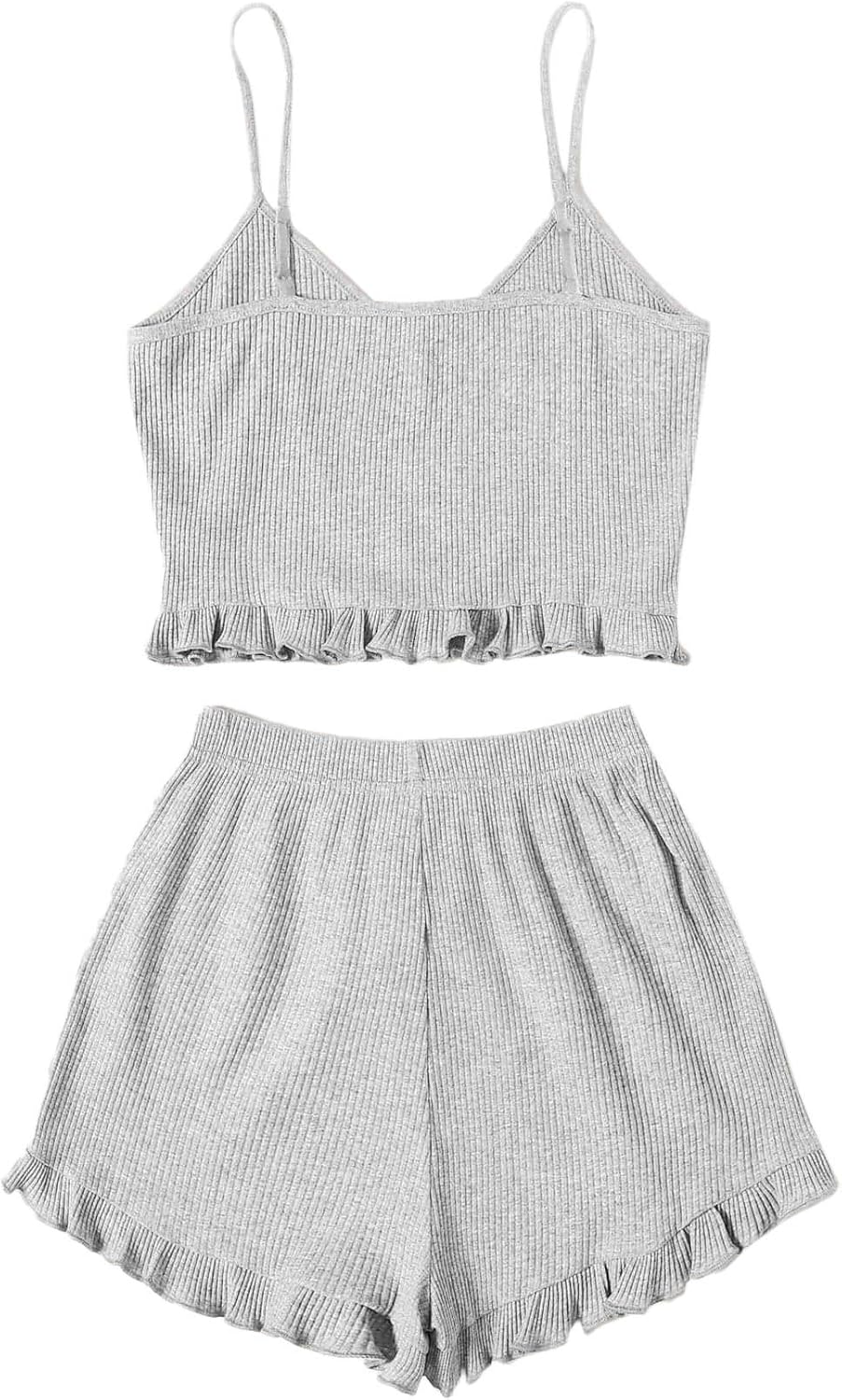 SweatyRocks Women's Suit Two Piece Outfits Sleeveless Crop Cami Top and Shorts Set at  Women’s Clothing store