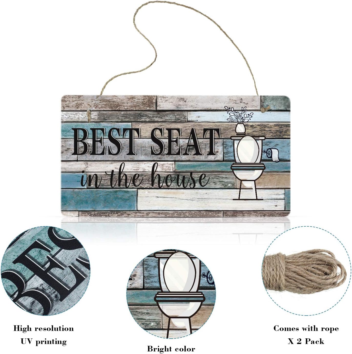 Funny Bathroom Decor Sign Best Seat in the House Wall Art Sign Hanging Wall Art Sign Home Bathroom Decor, 11.8 x 5.9 Inch - Image 4