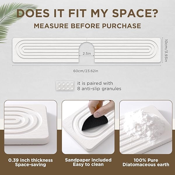 IMGROSE FAUCET MAT FOR KITCHEN SINK, DIATOMITE STONE DRYING SINK PROTECTORS, BATHROOM FAUCET SPLASH GUARD, QUICK DRY WATER ABSORBING, NON-SLIP STONE TRAY FOR KITCHEN COUNTER, WHITE, 23.6″ X 3.9″