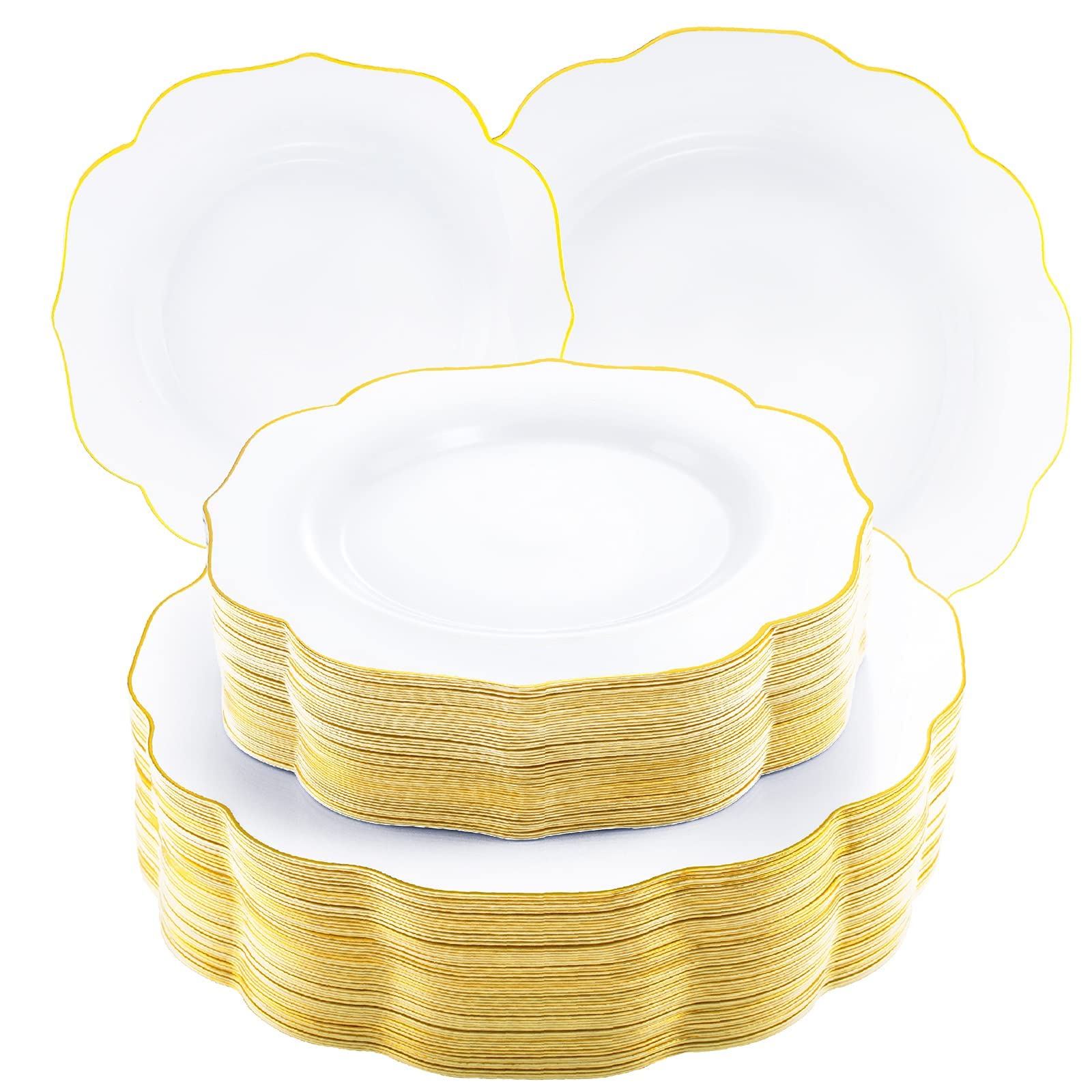 NOCCUR 120PCS White and Gold Plastic Plates - 10.25inch and 7.5inch Gold Disposable Plates Set Heavy Duty for Party/Wedding/Valentine's Day Image