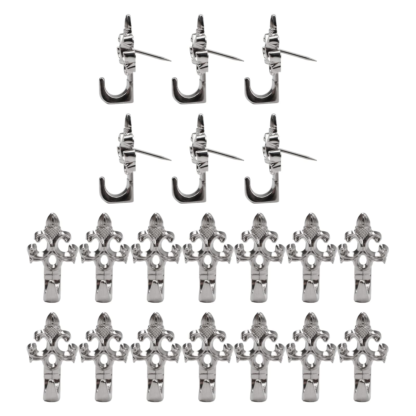 INCREWAY 20Pcs Decorative Picture Hanging Hooks, Silver Metal Plant Shape Push Pin Hangers for Wall Hanging