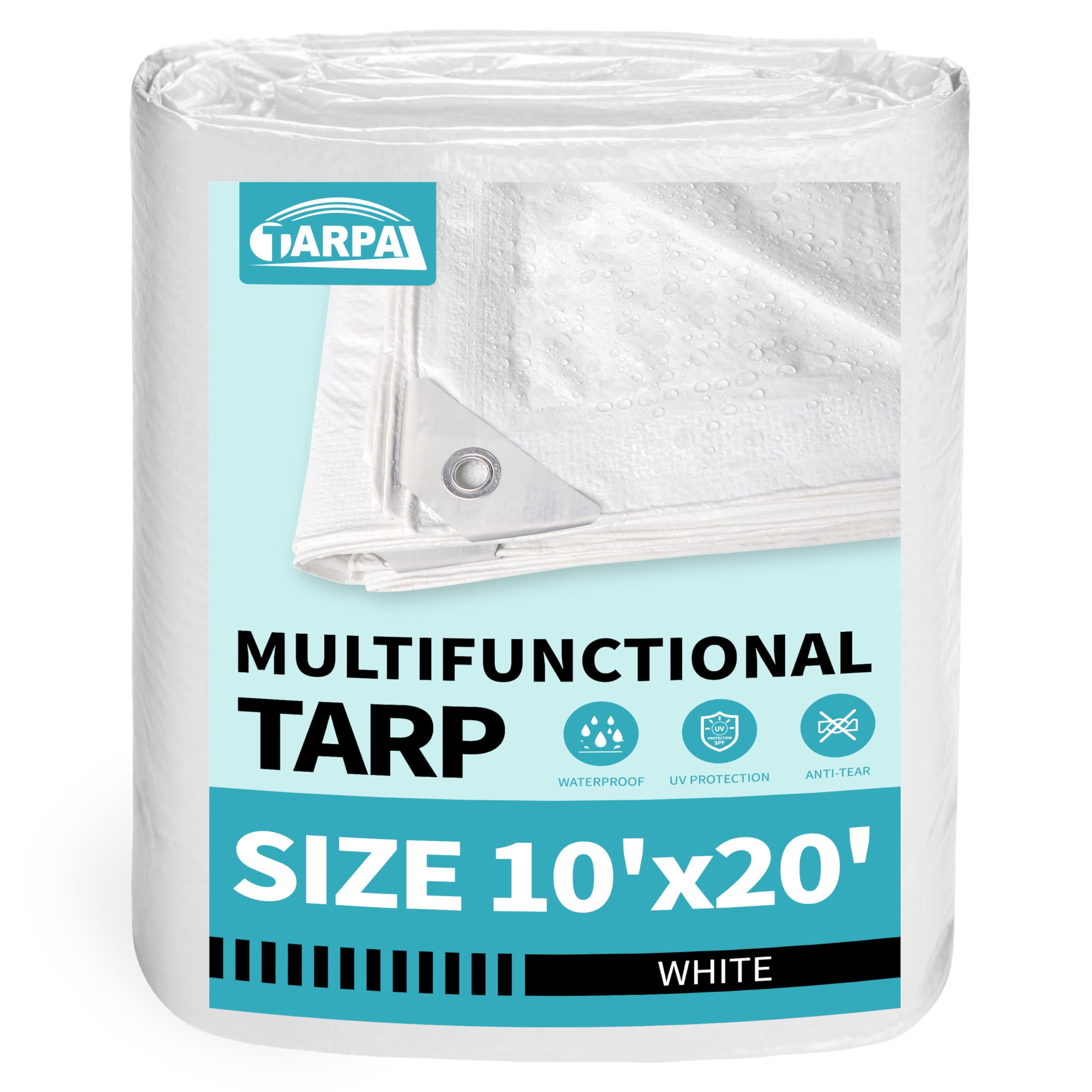 Photo 1 of TARPAL 10x20 Feet White Tarp Waterproof Multipurpose Protective Cover All Purpose Outdoor Poly Tarps Cover for Shed, Camping, Farm,Firewood, Boat,Outdoor Furniture, Roof Waterproofing