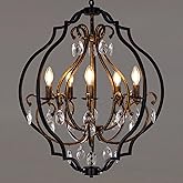 TOCHIC 5 Lights Farmhouse Chandelier, Rustic Orb Chandeliers for Dining Room, Black Crystal Chandelier Light Fixture for Livi