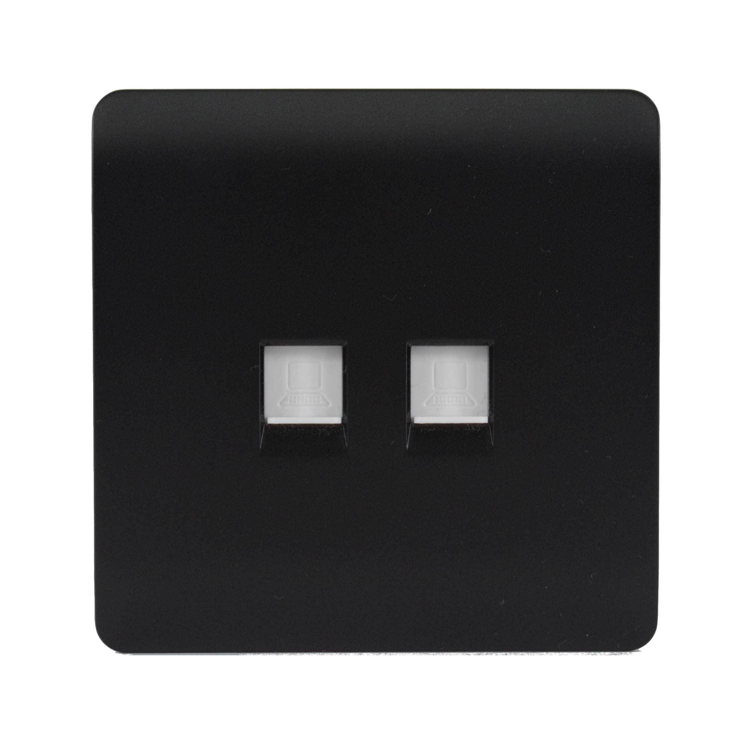 Trendi 2 Gang RJ45 Cat 5e & Cat 6 PC Ethernet Socket in Matt Black — image 1