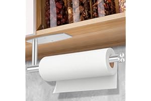 FVVIIA Paper Towel Holder, Self Adhesive or Drilling Paper Towel Holder Under Cabinet for Kitchen, Bathroom, Sink, Pantry, Fridge, Stainless Steel Paper Towel Roll Rack (Silver)