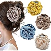 Rauimour 4pcs Handmade Fabric Rose Flower Hair Claw Clip for Women Girls, 3.94" Large Boho Hawaiian Floral Hairpins Barrettes for Thick Thin Hair Styling Accessories (Yellow Brown)