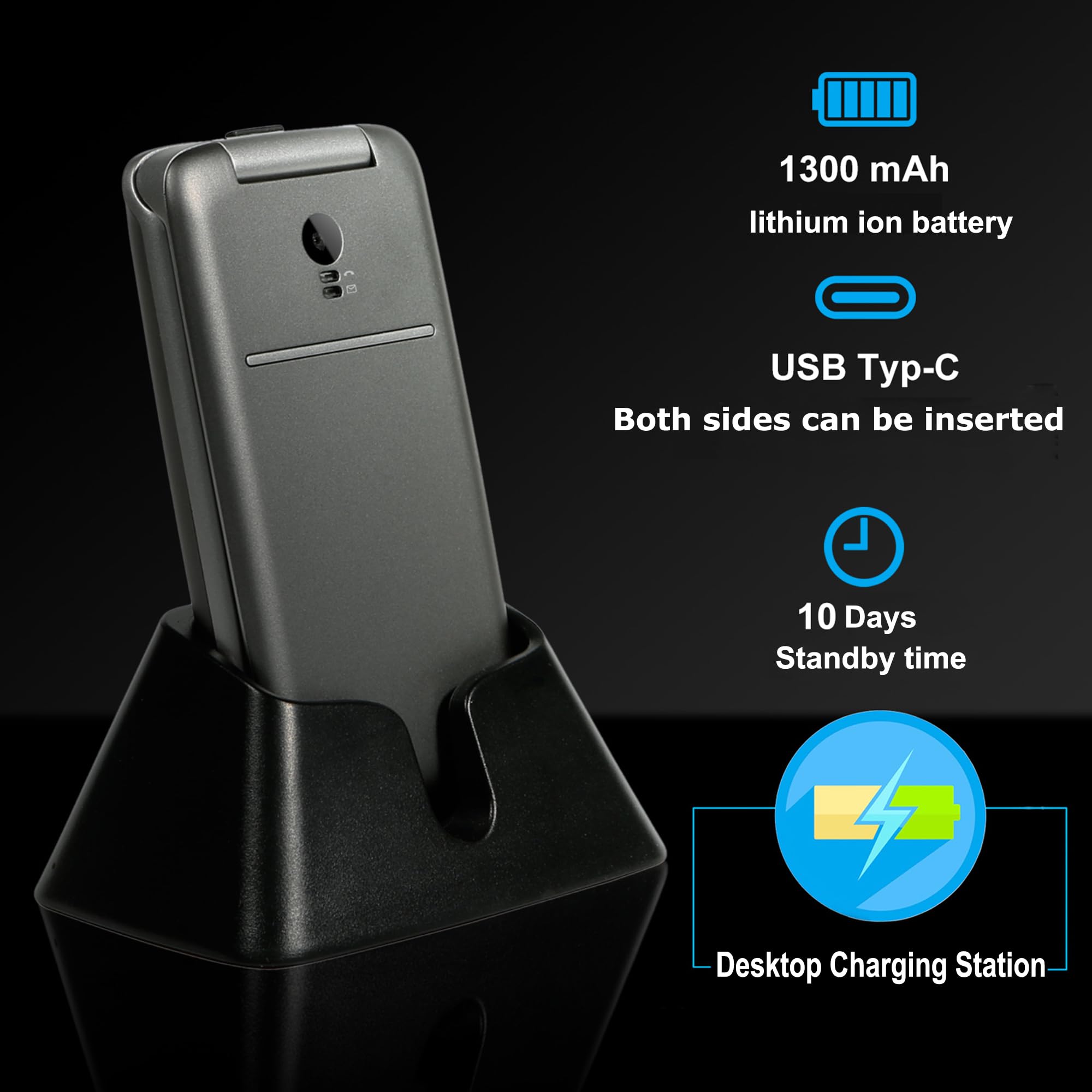 G3 Flip Cell Phone for Seniors,Speed Dial,SOS Button,Photo Contact,Talking Numbers (Argent)