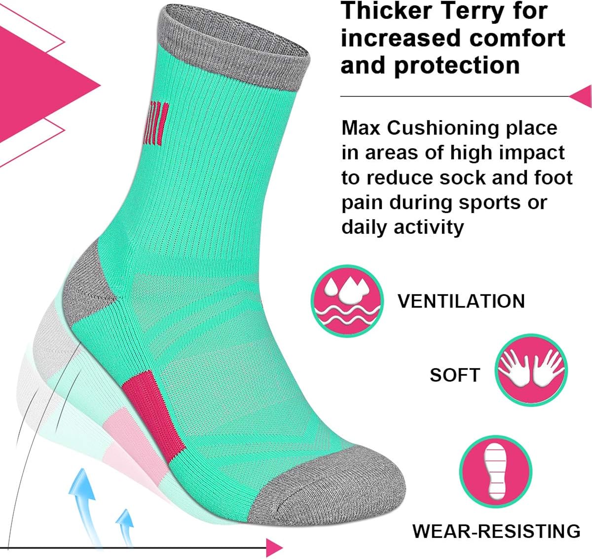 Heatuff Womens 6 Pack Hiking Crew Socks Performance Athletic Cushion Outdoor Trekking Sock: Clothing
