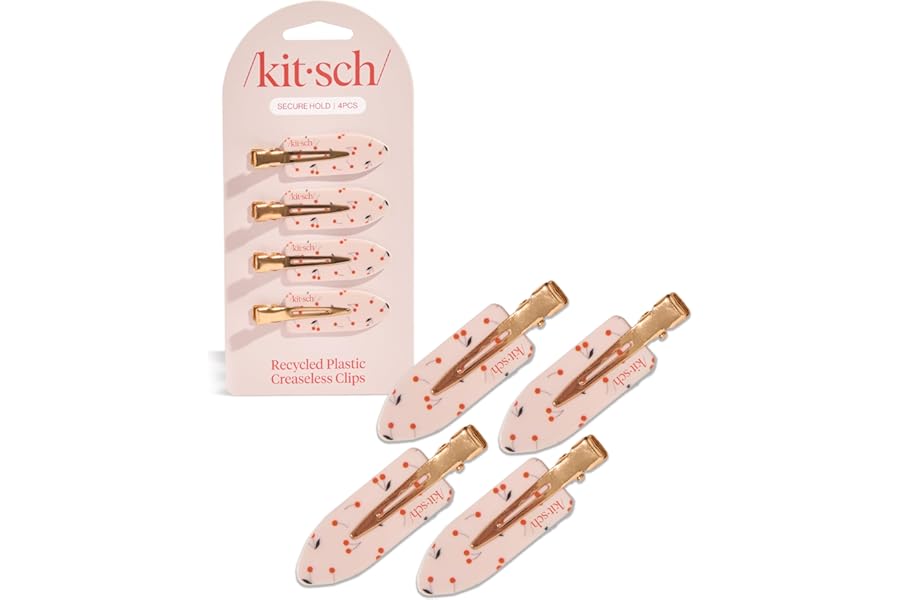 Kitsch Creaseless Hair Clips for Women – No Crease, No Bend Hair Clips for Styling, Bangs, Makeup Application, Face Wash – Recycled Acrylic – Cherry Print | Ideal Gifts for Women, 4pcs