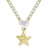 Gold Necklace for Women Star Cubic Zirconia Pendant Dainty 14K Gold Plated Heart Pendant Necklace Adjustable Length CZ Necklace for Women, Fashion Jewelry