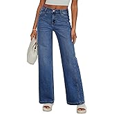 Sidefeel Women's Wide Leg Jeans High Waisted Stretchy Jeans Straight Leg Trendy Patchwork Loose Fit Denim Pants