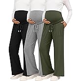 Sweetyweee 3 Pack Women's Maternity Pants Wide Leg Lounge Over The Belly Loose Drawstring Casual Pregnancy Pants with Pockets
