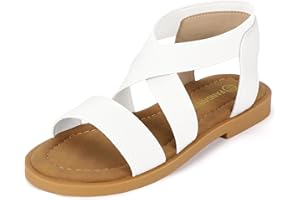 PANDANINJIA Girls Sandals Slip-on Elastic Ankle Cross Strappy Gladiator Dress Sandals Flats Summer Shoes Little Big Kids Sandals