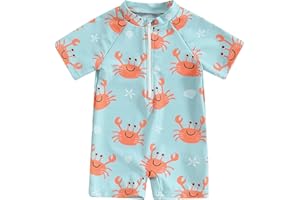 Emmababy Baby Boy Girl Swimwear Kid Swimsuit Toddler Short Sleeve Bathing Suit Summer Rash Guard Zipper Jumpsuit Sunsuit