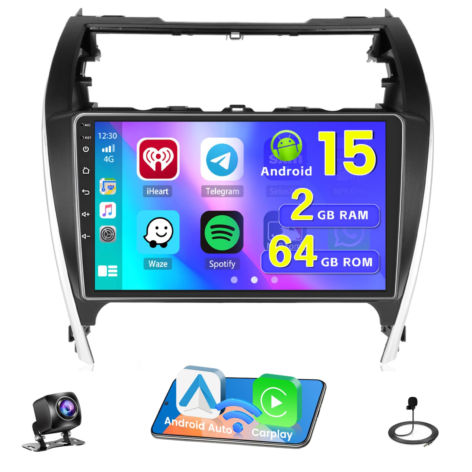 Photo 1 of [HiFi 4Core 64G] Android 15 Car Stereo for 2012-2014 Toyota Camry Radio, Hikity 10.1'' Touchscreen Camry Radio Wireless Carplay Stereo Android Auto, GPS/5G WiFi/Bluetooth, EQ/FM SWC/Backup Cam+MIC