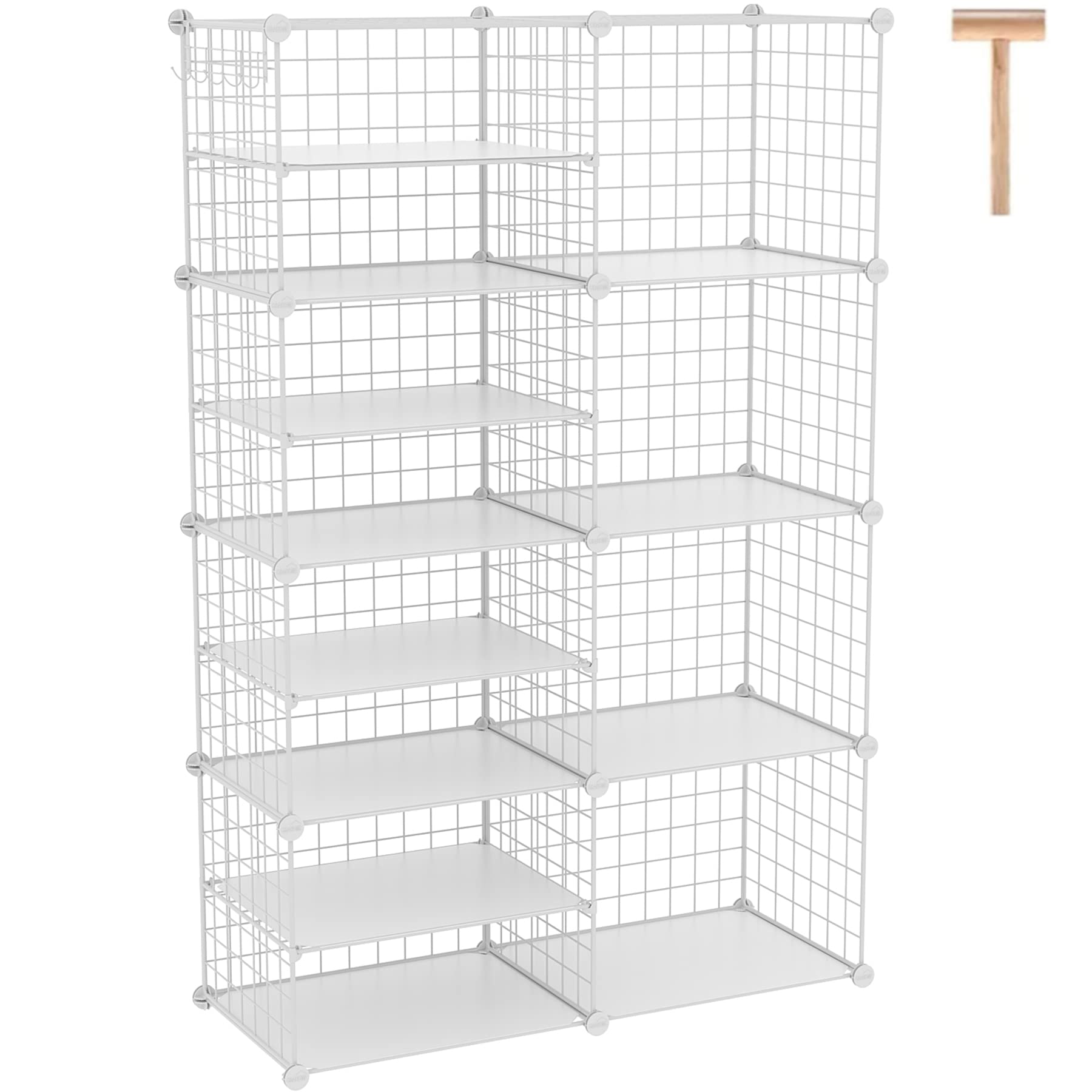 Photo 1 of C&AHOME Wire Cube Storage Unit, Interlocking Metal Wire Organizer with Divider Design, Modular Cabinet with Plastic Panels, Bookshelf Stackable Closet Organizer with Small Hooks, White UWCSIM08W