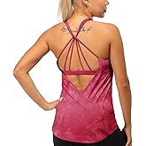 icyzone Built in Bra Workout Tank Tops for Women - Open Back Strappy Athletic Yoga Tops Exercise Running Gym Shirts