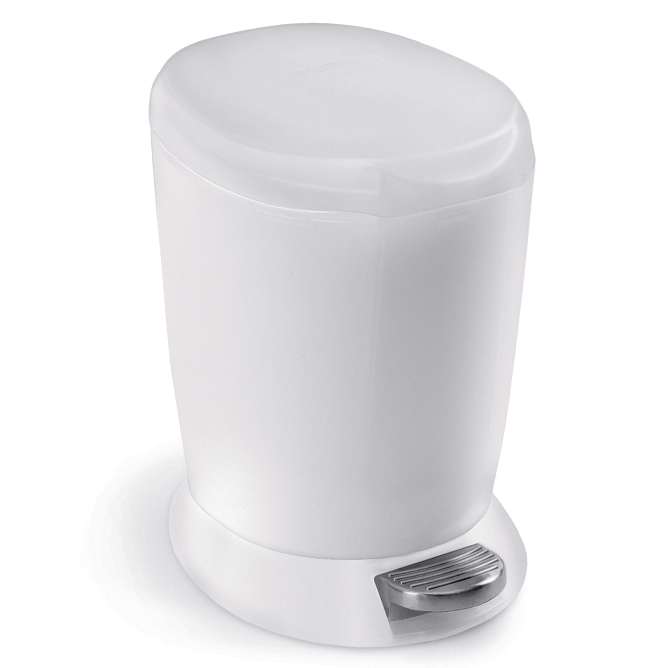 simplehuman Compact Round Bathroom Step Trash Can, 6 Liter / 1.6 Gallon, White Plastic