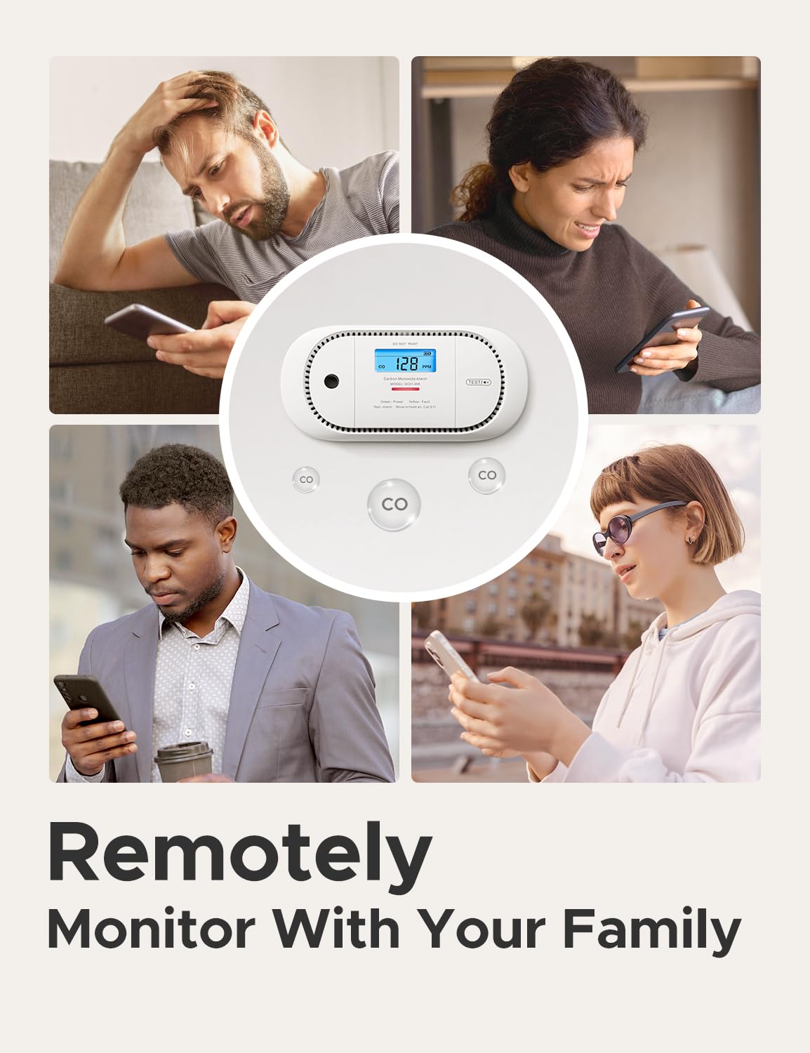 X-Sense Smart Carbon Monoxide Detector XC01-M, an Accessory for FS31 or FS51 Smoke Alarm Kit, Wireless Interconnected Portable CO Detector, Model XC01-M, 1-Pack