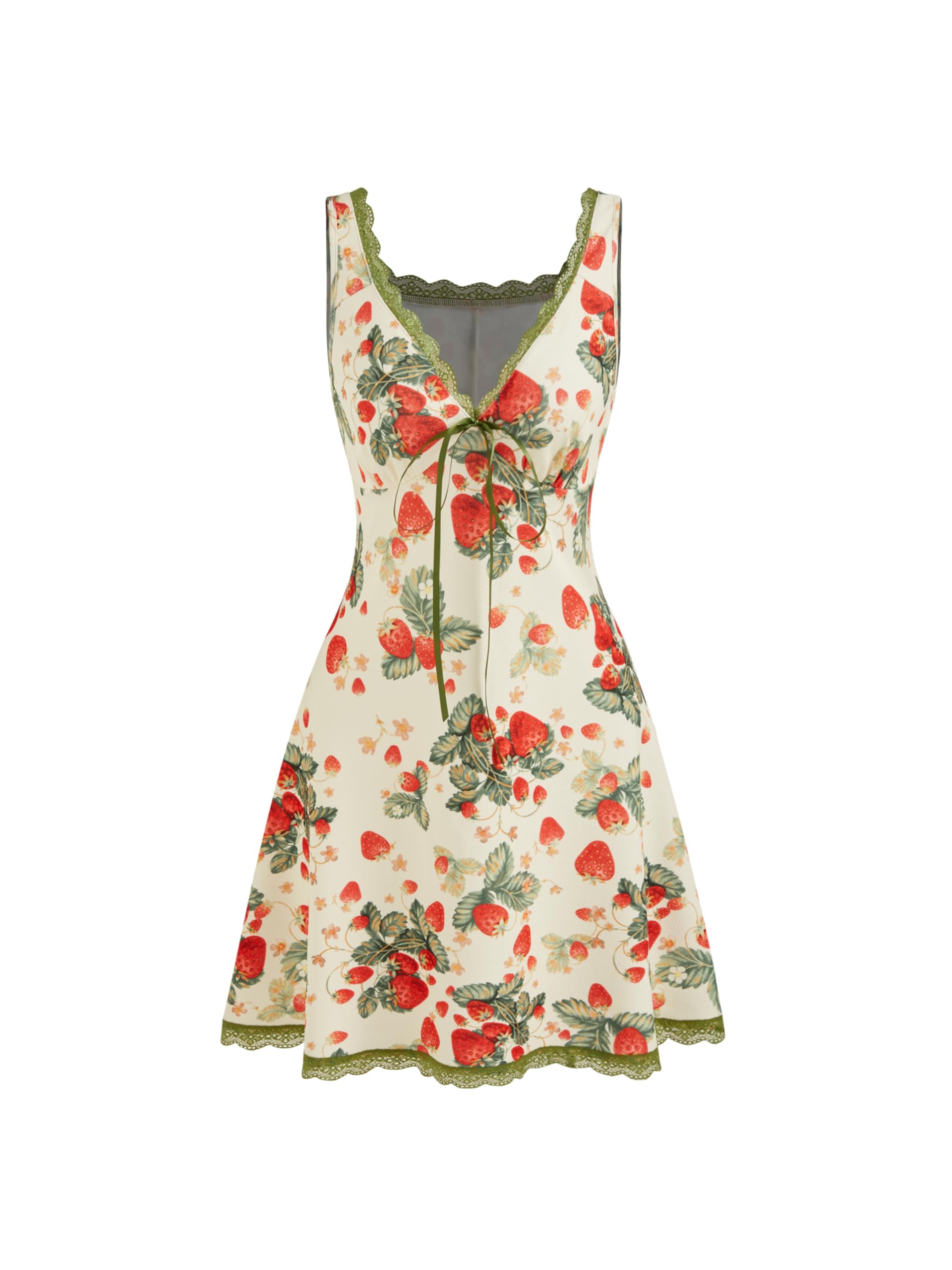 Photo 1 of CIDER Summer Mini Dresses for Women Fruit Pattern Sweetheart Neck Sleeveless Sundress Knotted Tie A Line Sun Dresses Multicolor