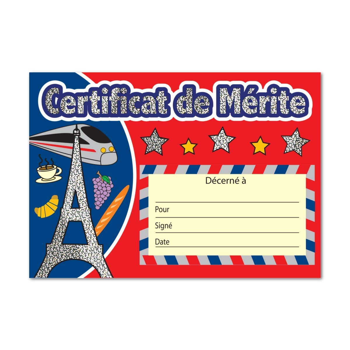 SuperStickers Certificat De Merite Sparkling French Certificate,A5 certificates