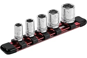 ARES 60062-1/4-Inch Drive Red 6-Inch Socket Organizer - Aluminum Rail Stores up to 5 Sockets and Keeps Your Tool Box Organize