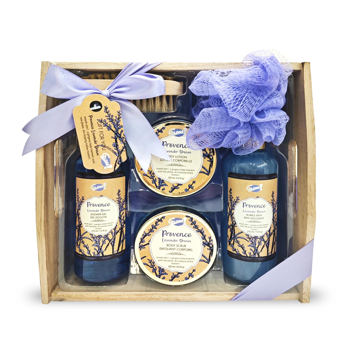 Bath Gift Set in Tray - Les Belles Fleurs - Lavander - 6 Pcs - Gift box, Christmas gift, gift for woman