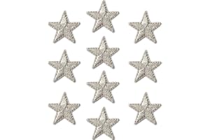 LAUGHING LIZARDS Silver Star Patches, (10-Pack) One Inch Star Iron On Embroidered Patch Applique Embellishments for Clothing, Jackets, Backpacks, and Decorations (Silver, 1")