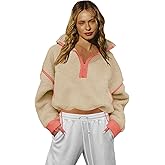 LAMISSCHE Half Zip Sweatshirt Women Oversized Sherpa Jacket V Neck Fleece Pullover Hoodie with Pockets