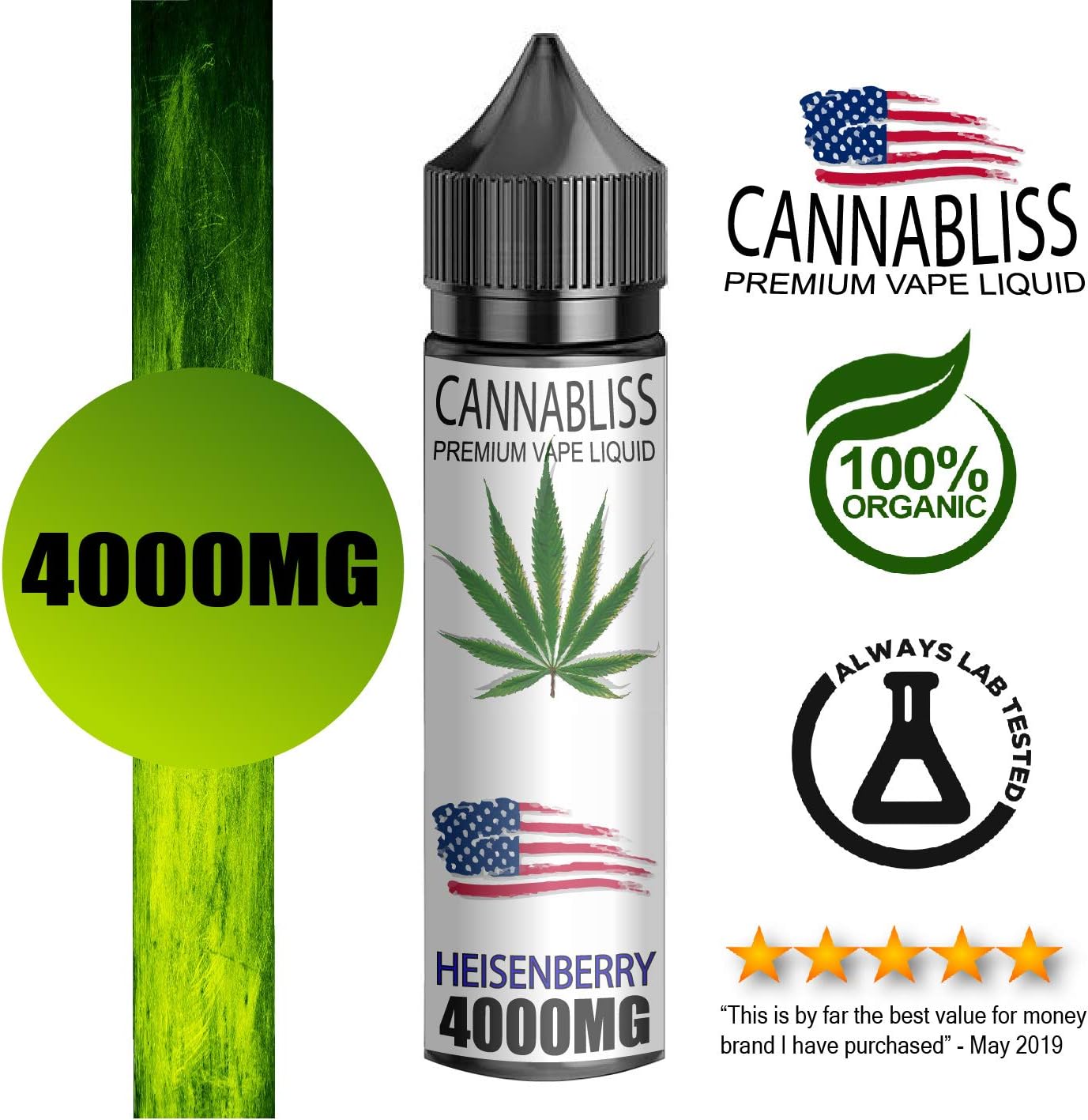 ** Reduced for 1 Week ONLY ** Cannabliss 4000mg HIGHZENBLUE Flavour E Liquid Vape Oil - Helps with Anxiety Pain Relief Stress & Sleep - Zero Nicotine 4000mg