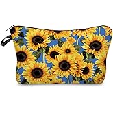 Livel lhood Sunflower Makeup Bag Cute Small Organizer Zipper Pouch Sunflower Cosmetic Bag Birthday Present for Women Friends