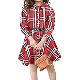 FIRKIAL Girls Christmas Plaid Dress Long Sleeve Button Down Shirt Dress Cotton Gingham Outfit for Kids