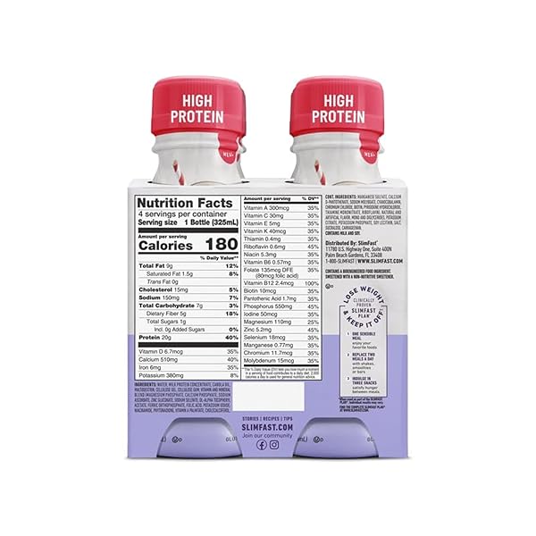 SLIMFAST ADVANCED NUTRITION HIGH PROTEIN MEAL REPLACEMENT SHAKE, VANILLA CREAM, 20G OF READY TO DRINK PROTEIN, 11 FL. OZ BOTTLE, 4 COUNT (PACKAGING MAY VARY)