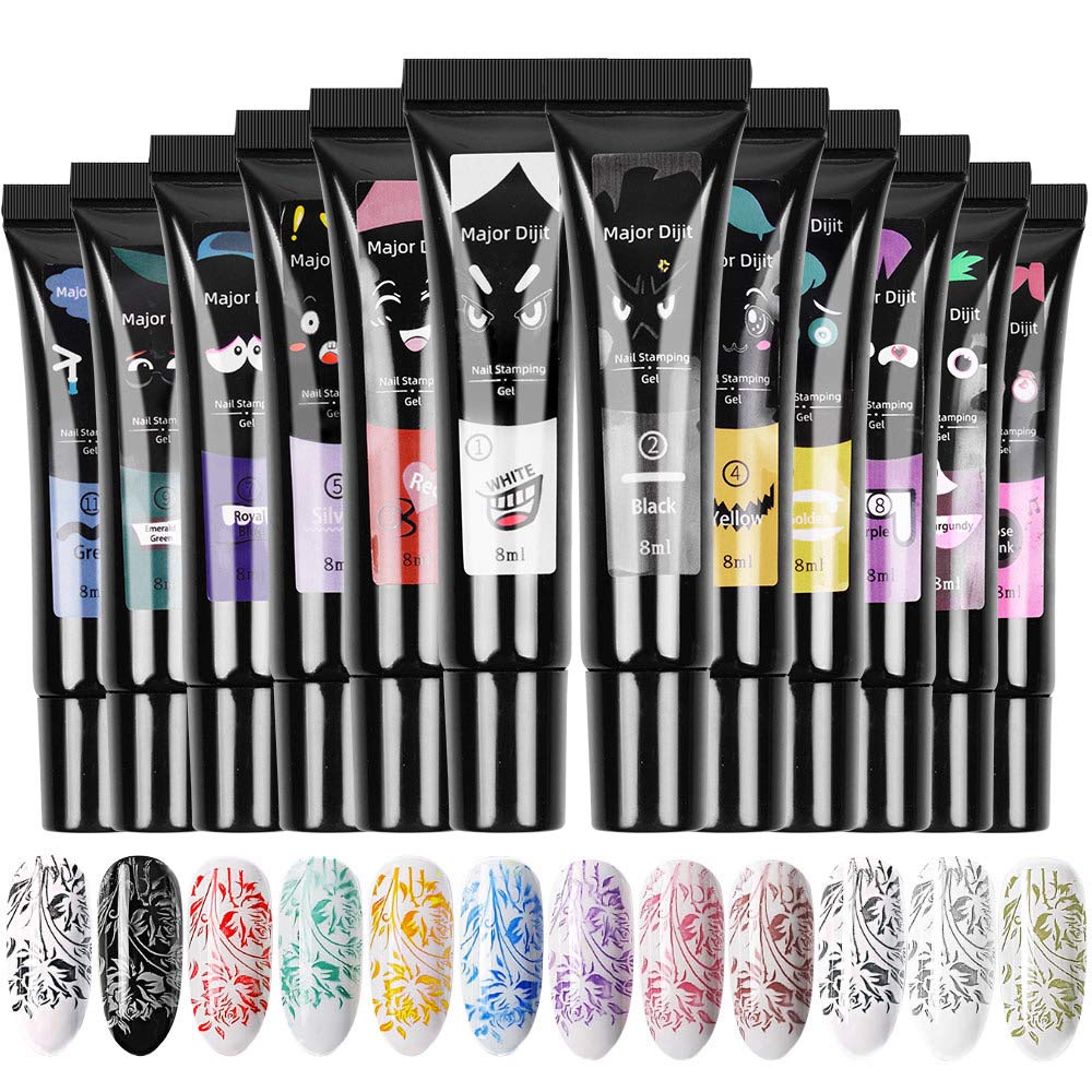 DouborQ Nail Stamping Polish Gel 8ML Nail Art UV Gel Polish For Nail Stamper Plate 12 Colors (12 Colors/Set)