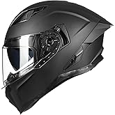 Auboa Full Face Motorcycle Helmets for Adult Men Women, Dual Visor DOT Motorbike Racing Street Bike Helmet Model MF565 (Matte Black, M)