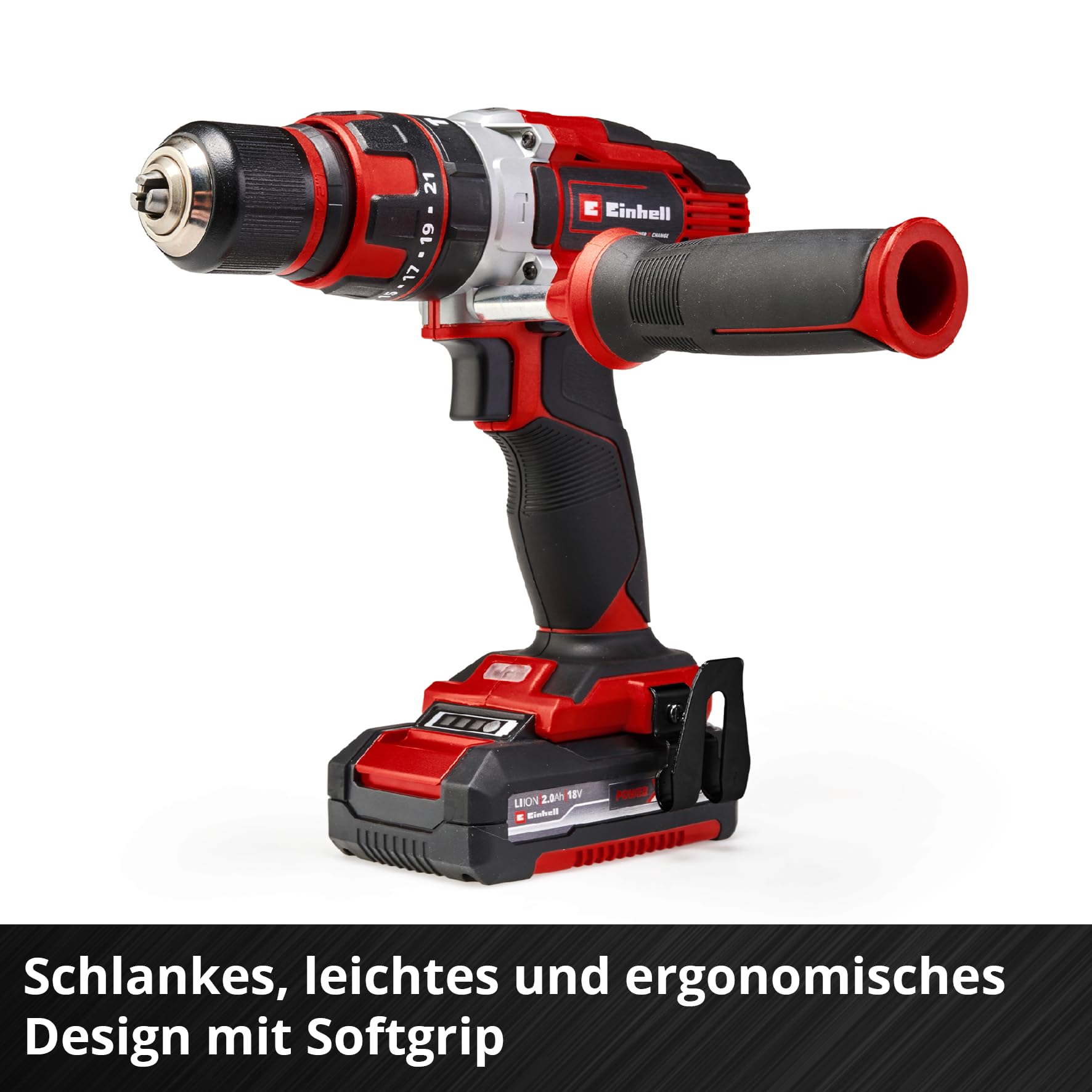 Einhell Akku-Schlagbohrschrauber TE-CD 18/48 Li-i Kit Power X-Change (18 V, 48 Nm, Schlagbohrfunktion, 13 mm Bohrfutter, 2 Gang, Koffer, inkl. 2x 2,0 Ah Akkus + Ladegerät) 9