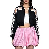 MakeMeChic Women's Y2K Hoodies Crop Tops Oversized Sweatshirt Bow Hollow Out Zip Up