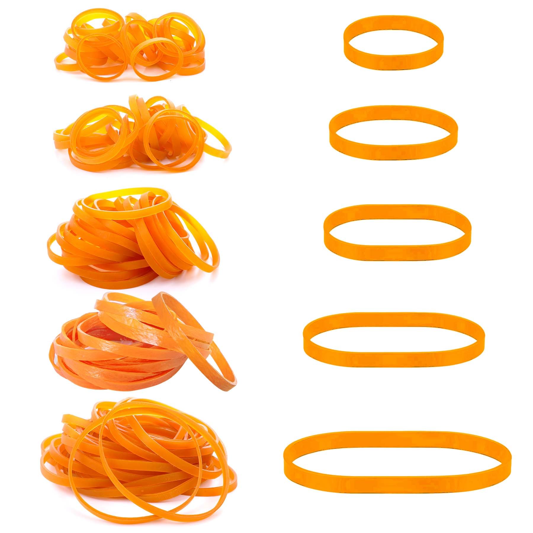 100pcs Yellow Rubber Bands 5 Sizes Heavy-Duty Thick Rubber Band Assorted Wide Elastic Band for Litter Box File Folder Camping Hiking Home School Office Supplies-0.9/1.5/2.1/2.6/3.1IN