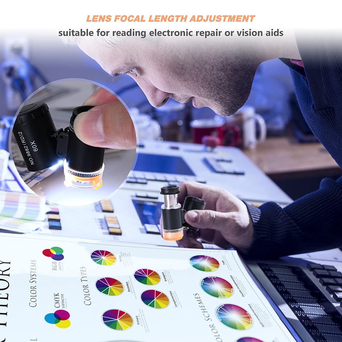 2 Pieces 60X Mini Pocket Microscope, Jewelers Eye Loupe with 3 Light, Portable Magnifying Glass for Handcrafts Jewelry Diamond Gem Coins Currency