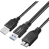 INSTEN Dual USB 3.0 Type A to Micro-B USB Y Shape High Speed Cable for External Hard Drive/Seagate/Toshiba/WD/Wii-U/Note 3/Ga