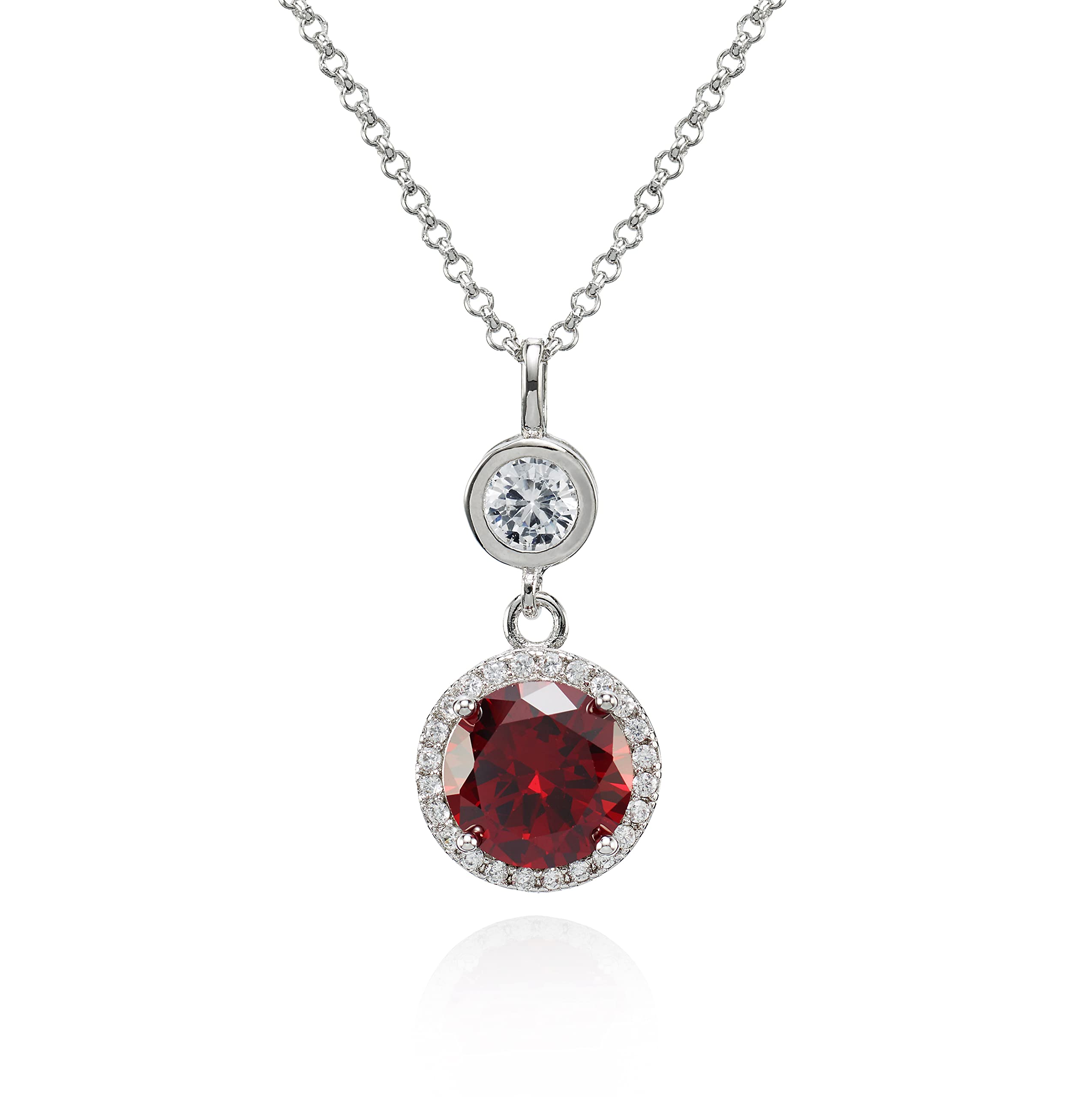 namana Elegant Red Pendant Necklace for Women, Ruby Red Necklaces for Women, Double Drop Silver Necklace for Women, Silver Chain Necklace with Ruby Red Stone, Jewellery Gifts for Women