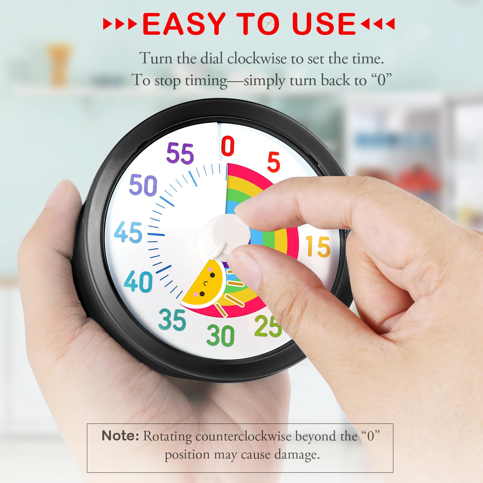 Secura 60-Minute Visual Timer for Kids, Classroom Countdown Timer with 'Rainbow' Pattern, Timer Management Tool for Kitchen, School, Office (Black & Sun)