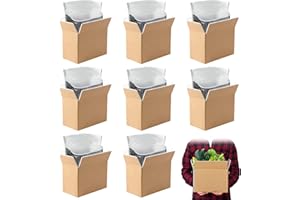 QLOUNI 8 Pack Thermo Chill Double Insulated Shipping Box with Aluminum Foil Insulated Bag Liner, Reusable Hot & Frozen Food Delivery Insulated Carton for Shipping, Mailing, Packing, Moving, 8x4x5 Inch