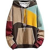 Moshtashio Hoodies for Men Color Block Hoodie with Design Hip Hop Colorful Hooded Pullover Novelty Sweatshirt