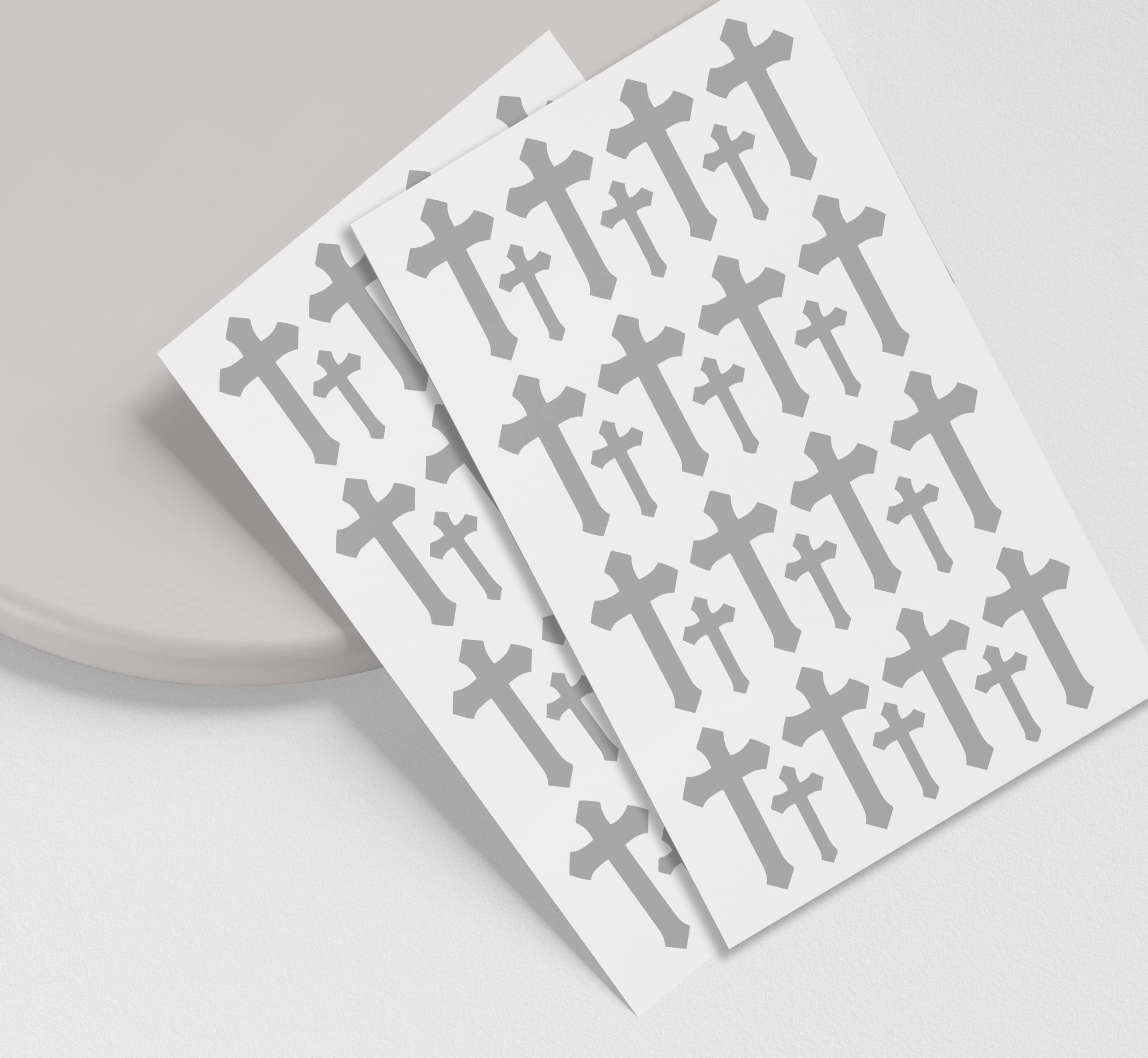 Cross Stickers Christian Crosses for Craft Christening Wedding Easter Home Decor Religious Bereavement Cards Vinyl Decal (Silver Gloss)